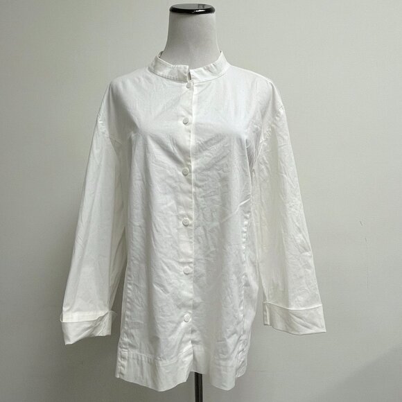 Eileen Fisher white shirt banded collar button front lomg sleeve 1x - Picture 1 of 8